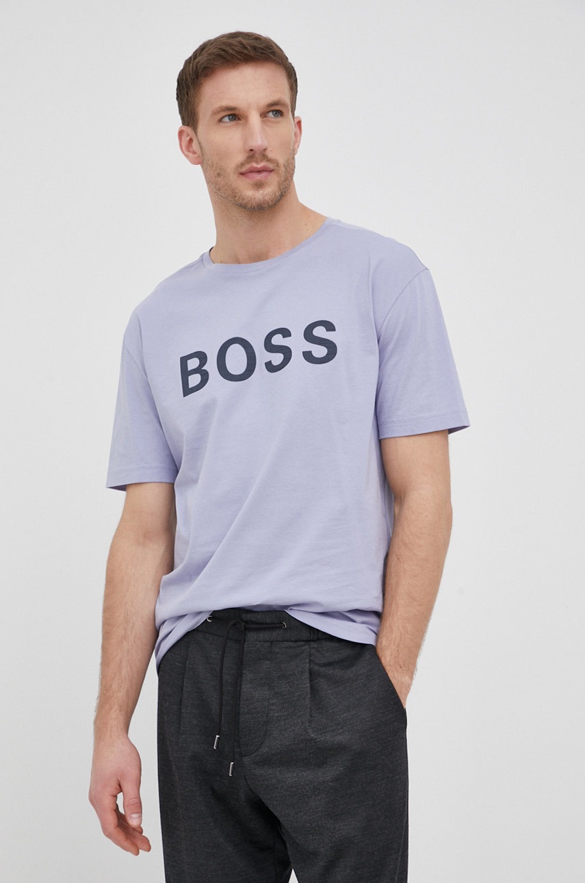 

Памучна тениска Boss Athleisure с принт, Виолетов