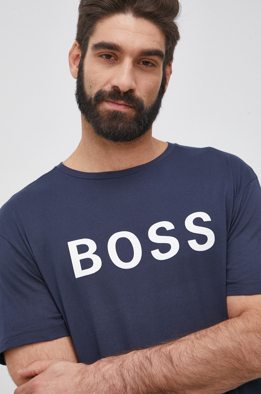 

Памучна тениска Boss Athleisure в тъмносиньо с принт, Тъмносин