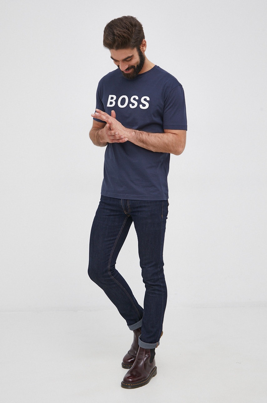 

Хлопковая футболка Boss Athleisure цвет синий с принтом