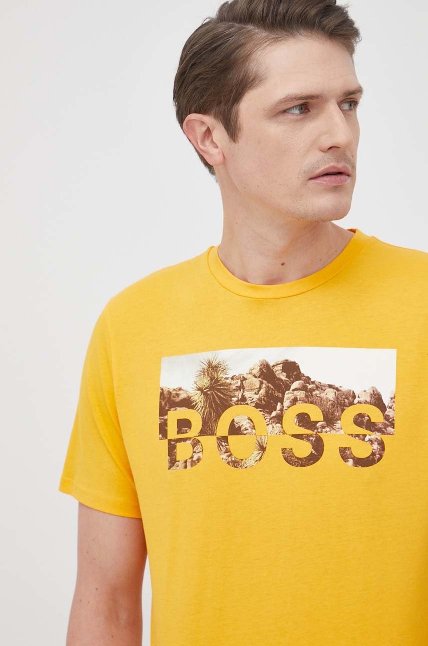 

Boss - Памучна тениска Boss Casual, Жълт