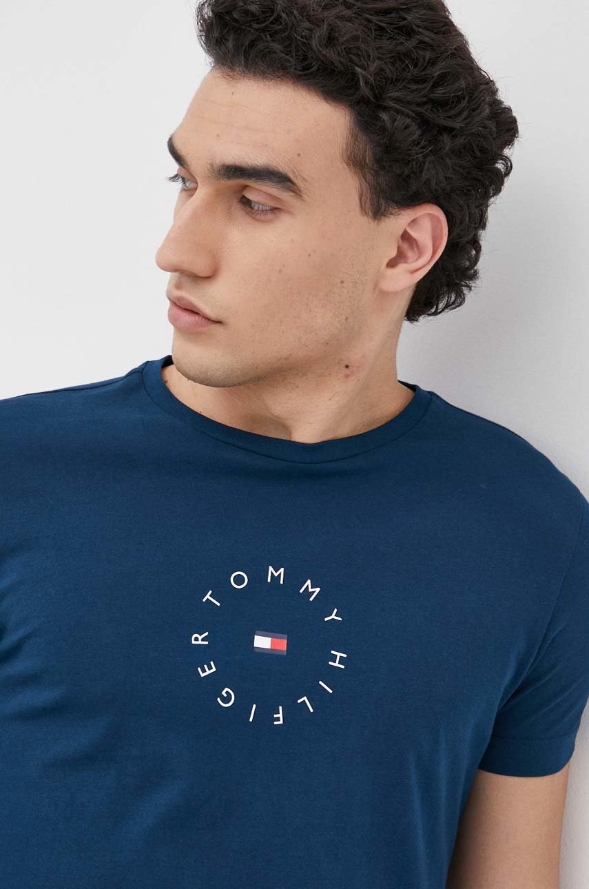 

Памучна тениска Tommy Hilfiger с принт, Тъмносин