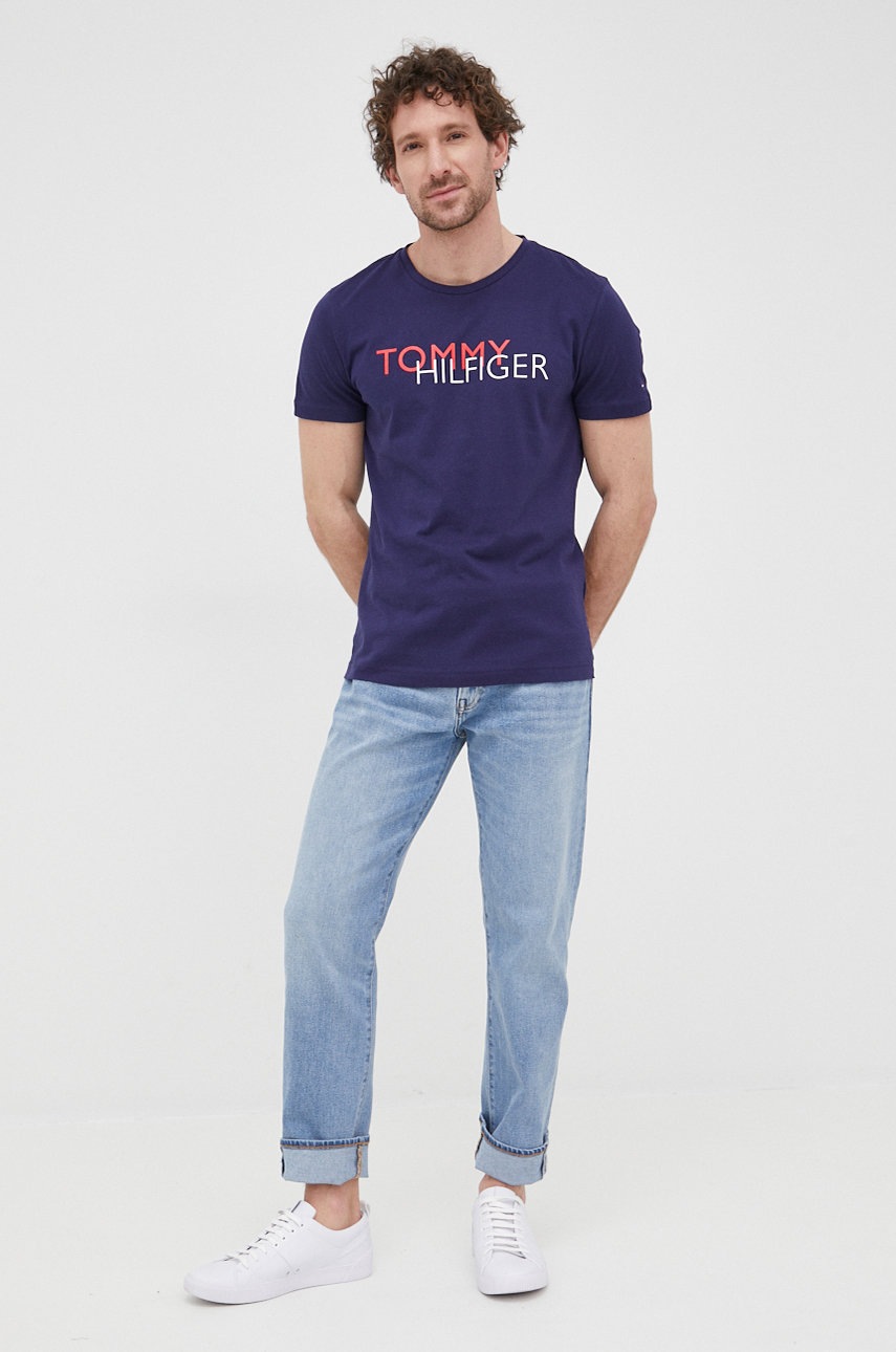 

Хлопковая футболка Tommy Hilfiger цвет синий с принтом