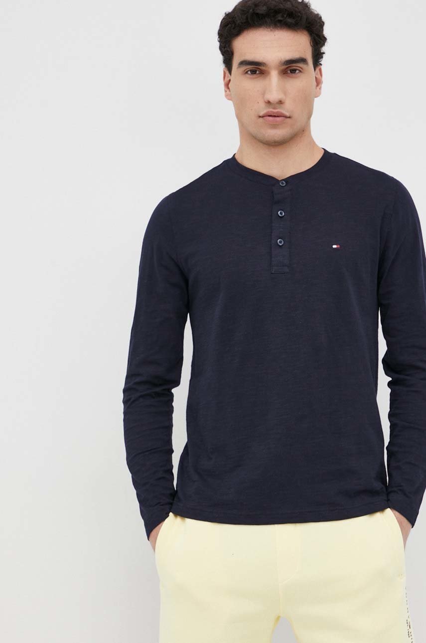 

Бавовняний лонгслів Tommy Hilfiger колір синій однотонний