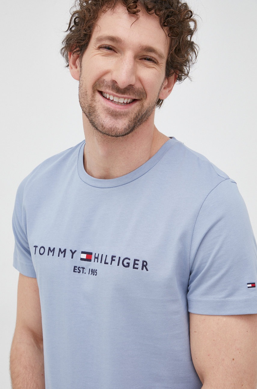 

Памучна тениска Tommy Hilfiger с апликация, Син