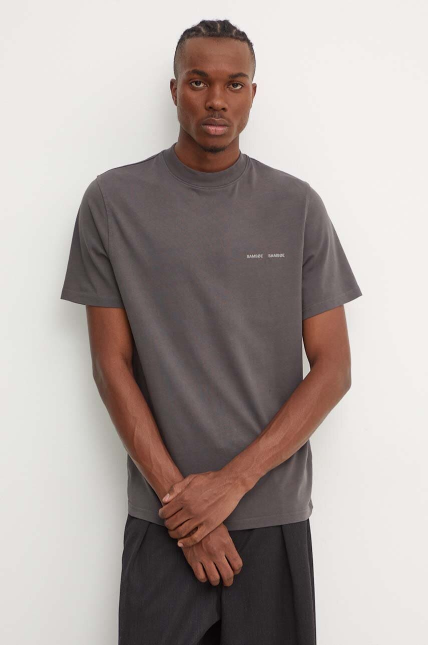 Samsoe Samsoe tricou din bumbac Norsbro barbati, culoarea gri, cu imprimeu, M20300010 Samsoe Samsoe tricou din bumbac Norsbro barbati, culoarea gri, cu imprimeu, M20300010