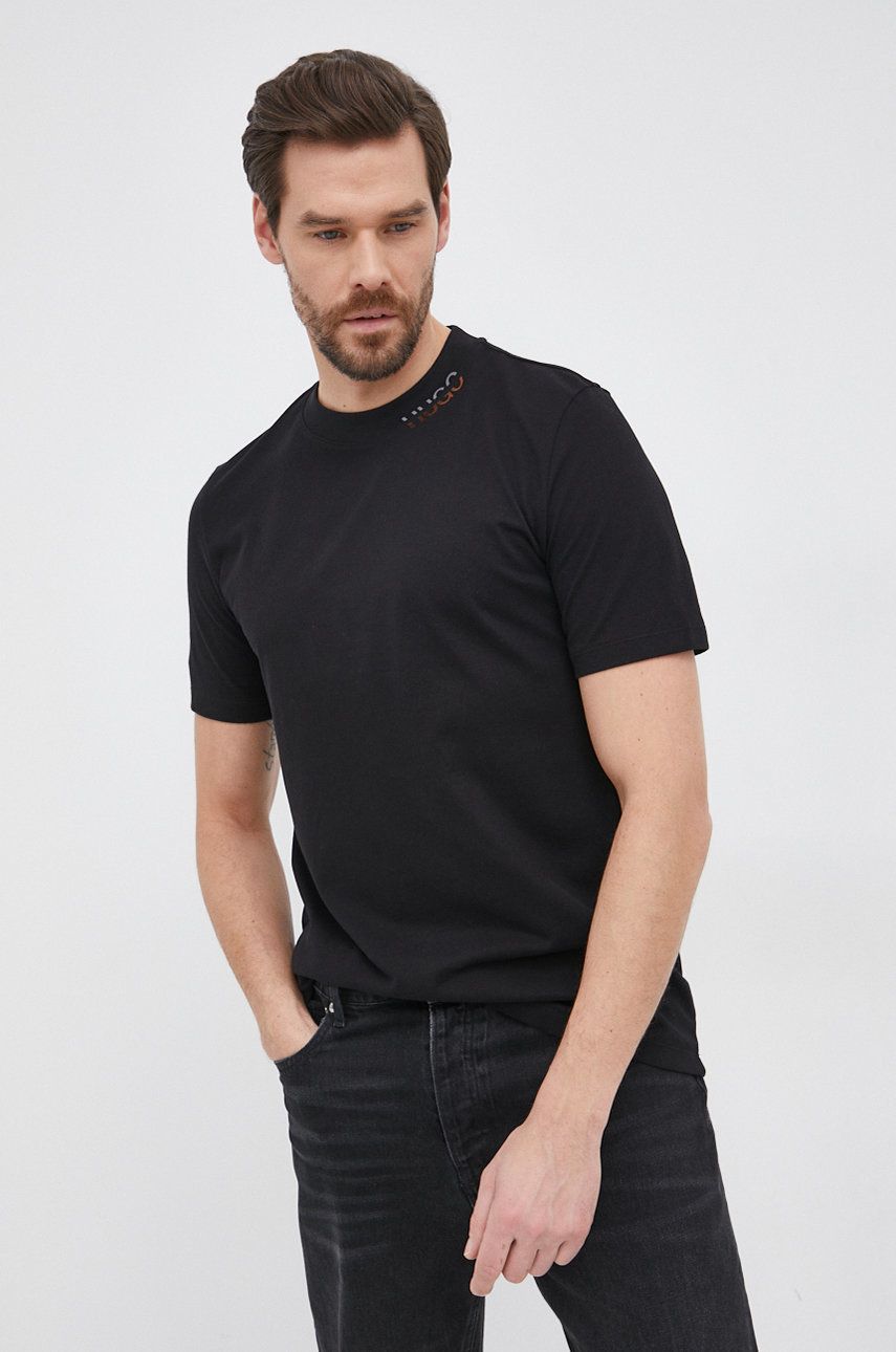 Hugo T-shirt męski kolor czarny gładki