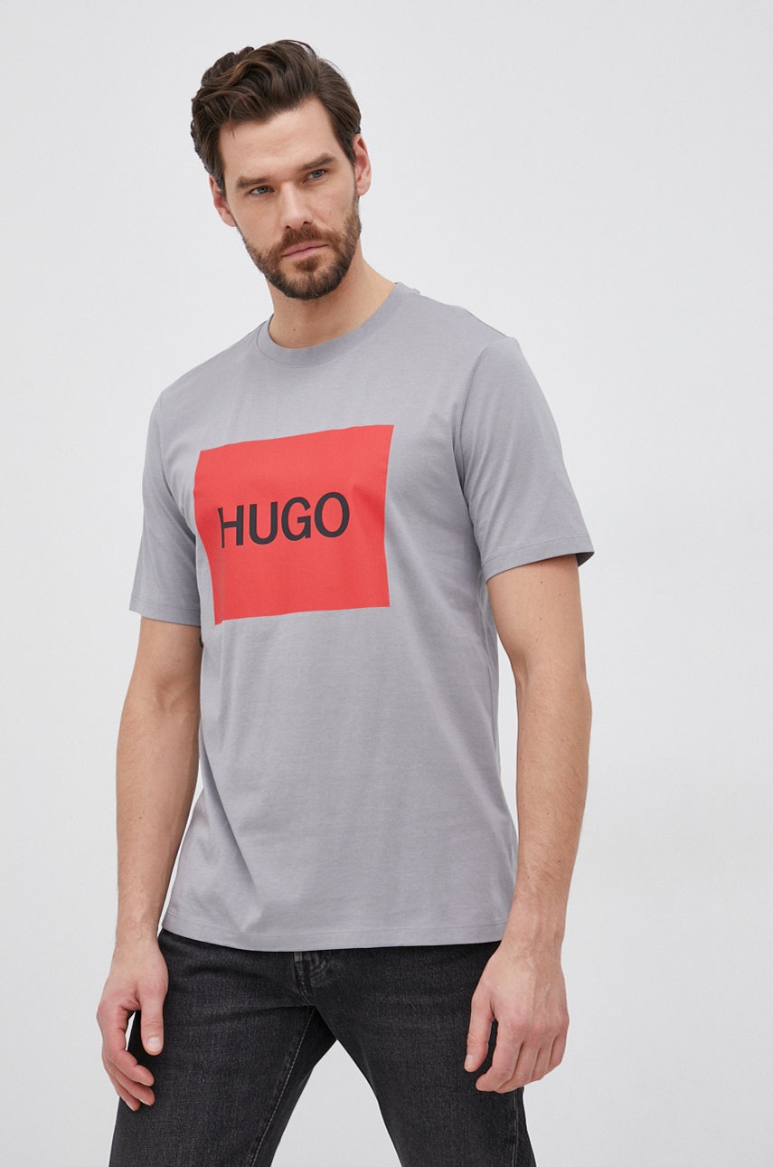 

Тениска Hugo мъжки в сиво с принт, Сив