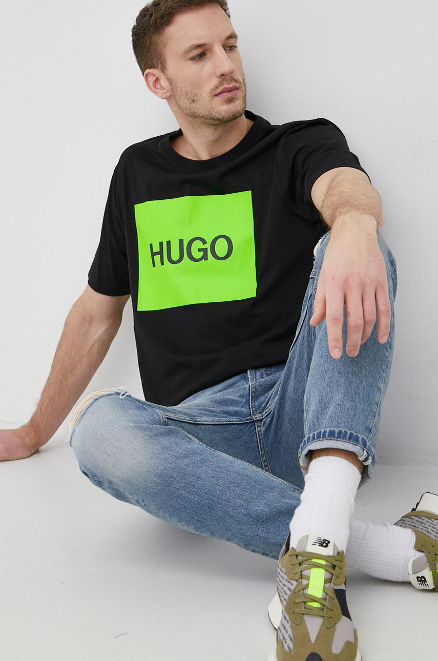 

Тениска Hugo мъжки в черно с принт, Черен