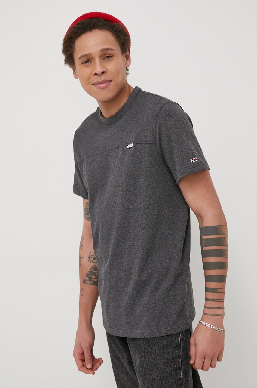 Tommy jeans tricou barbati, culoarea gri, neted