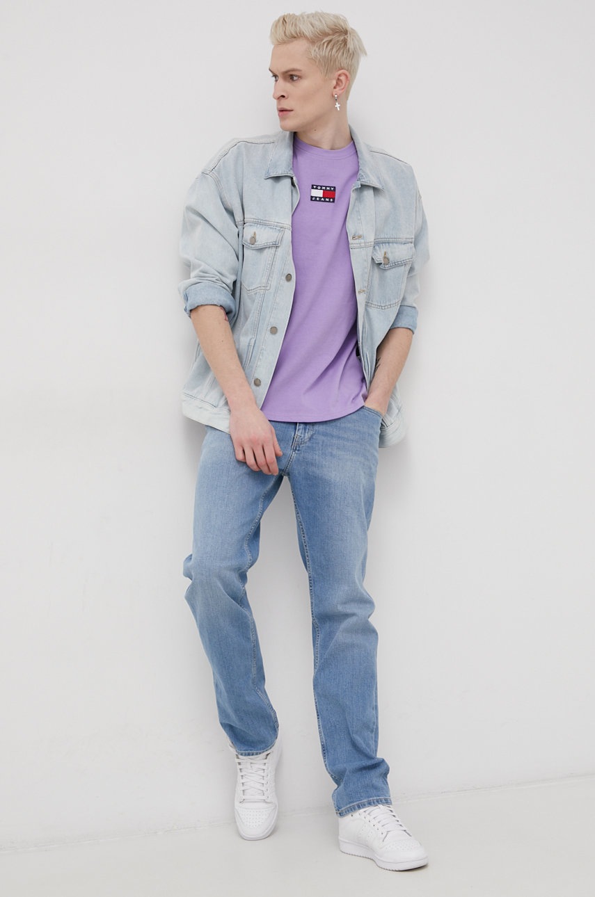 

Бавовняна футболка Tommy Jeans колір фіолетовий гладкий