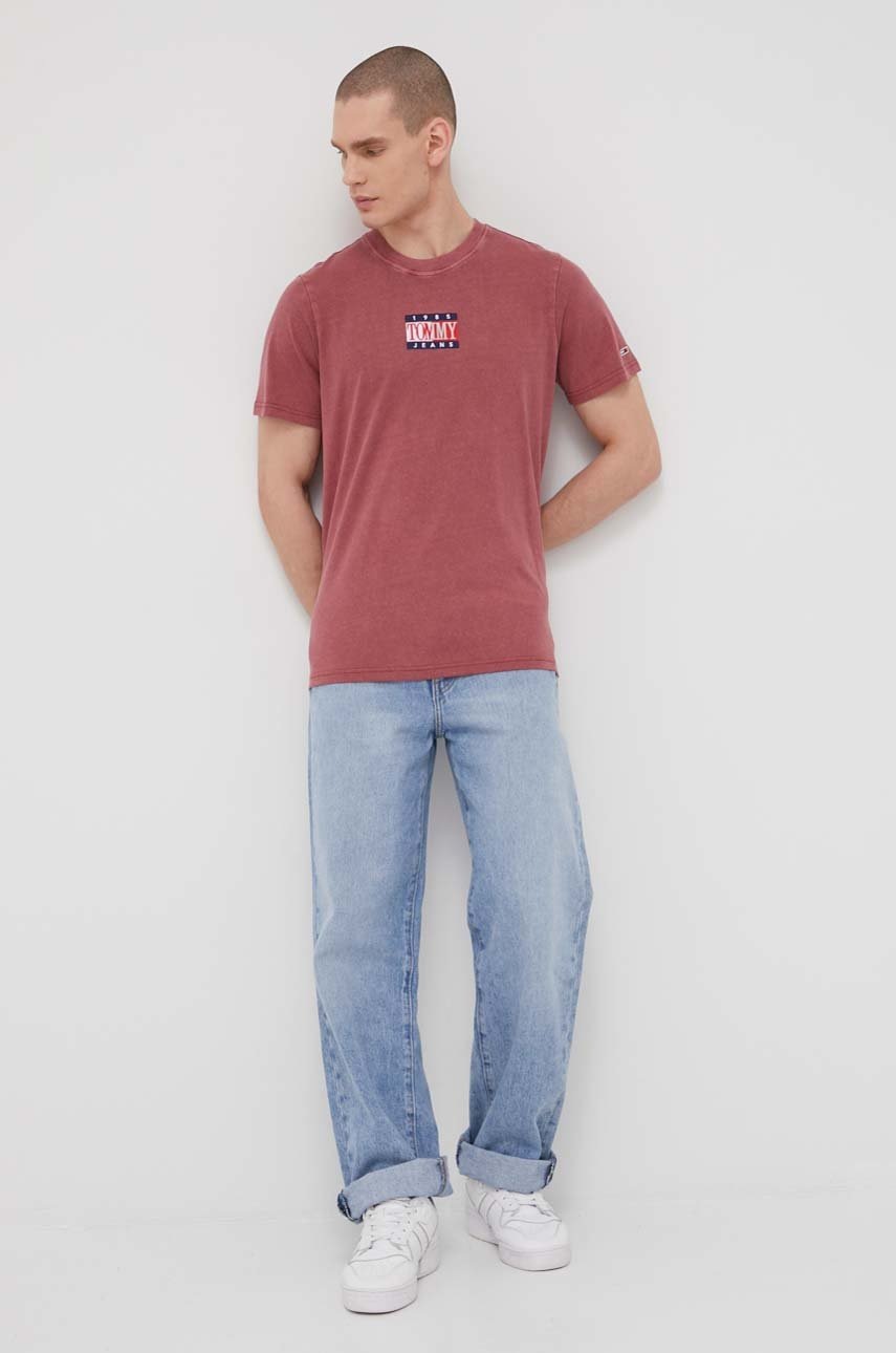 

Бавовняна футболка Tommy Jeans колір рожевий з аплікацією
