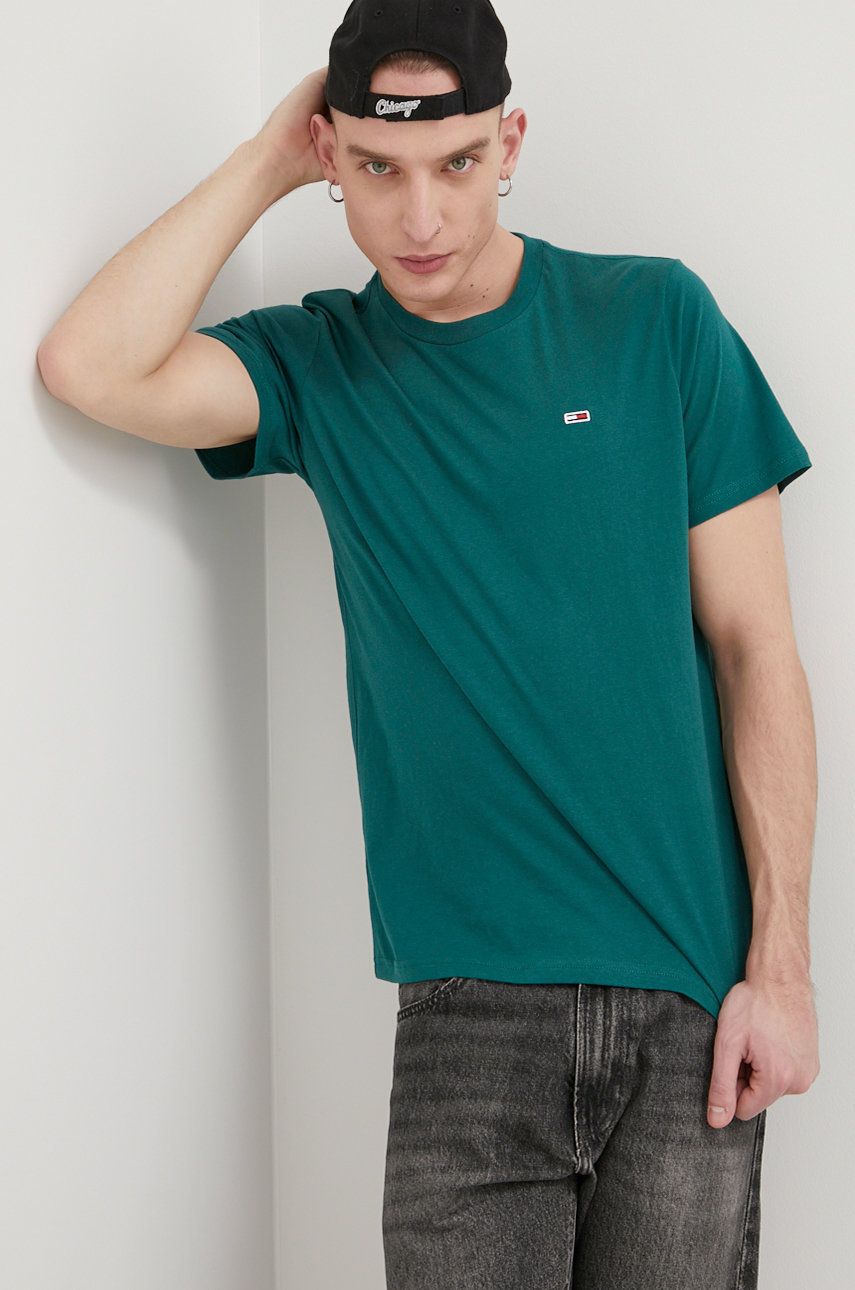 Tommy Jeans tricou din bumbac culoarea verde, neted answear imagine noua