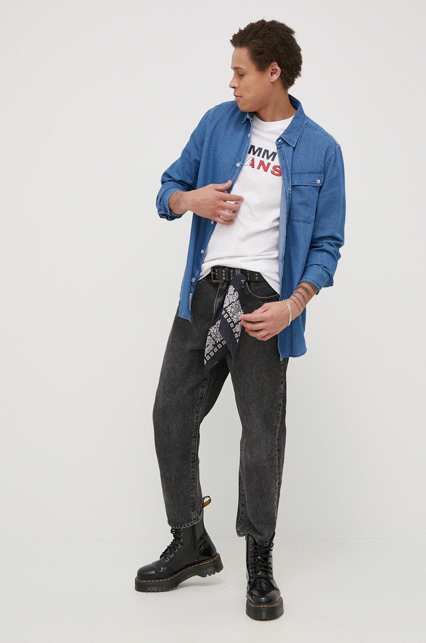 

Бавовняна футболка Tommy Jeans колір білий з принтом