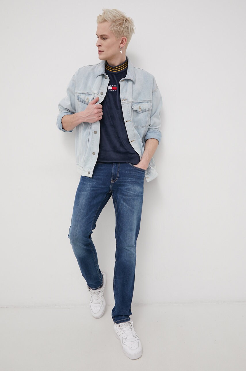 

Футболка Tommy Jeans мужской цвет синий гладкий