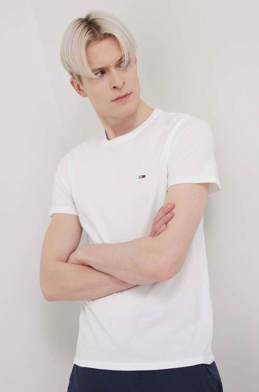 

Памучна тениска Tommy Jeans с изчистен дизайн, Тюркоазен