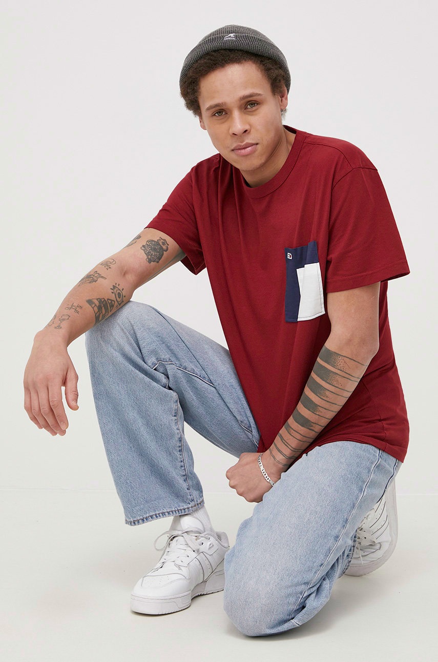 

Бавовняна футболка Tommy Jeans колір бордовий гладкий