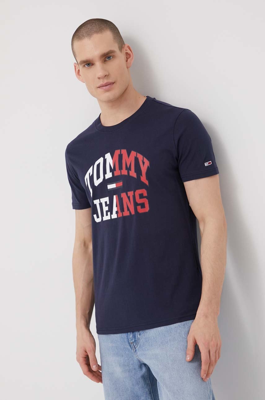 Tommy Jeans tricou din bumbac culoarea albastru marin, cu imprimeu