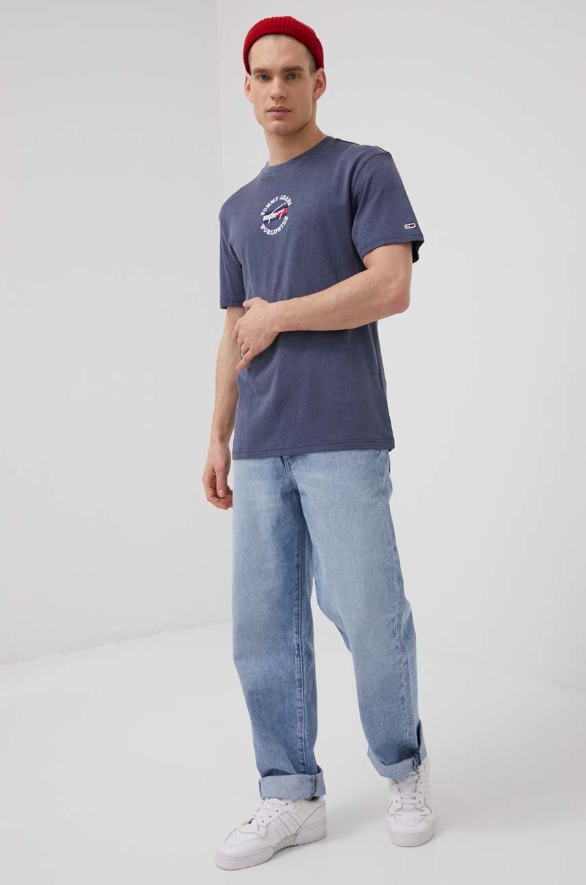 

Хлопковая футболка Tommy Jeans цвет синий с аппликацией