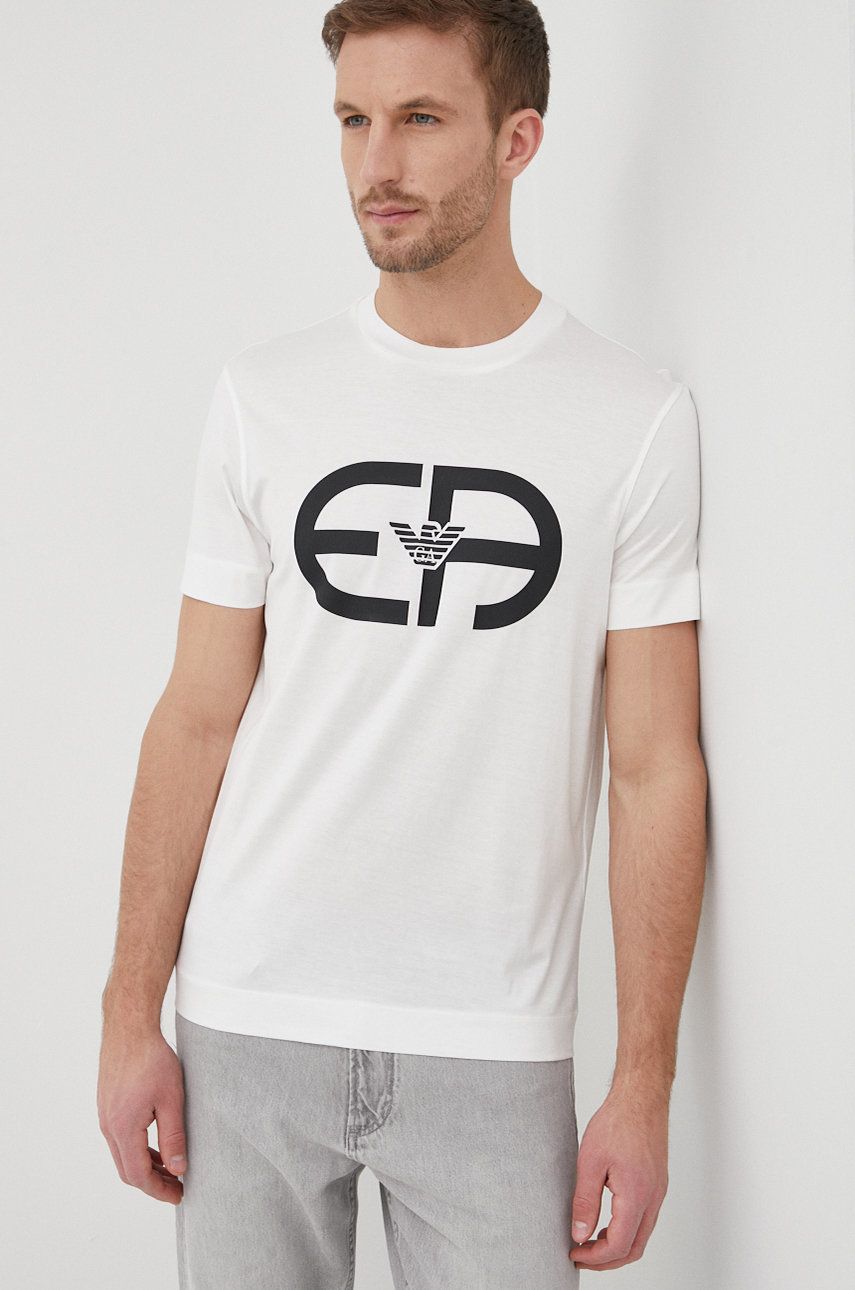 Emporio Armani t-shirt męski kolor biały z nadrukiem