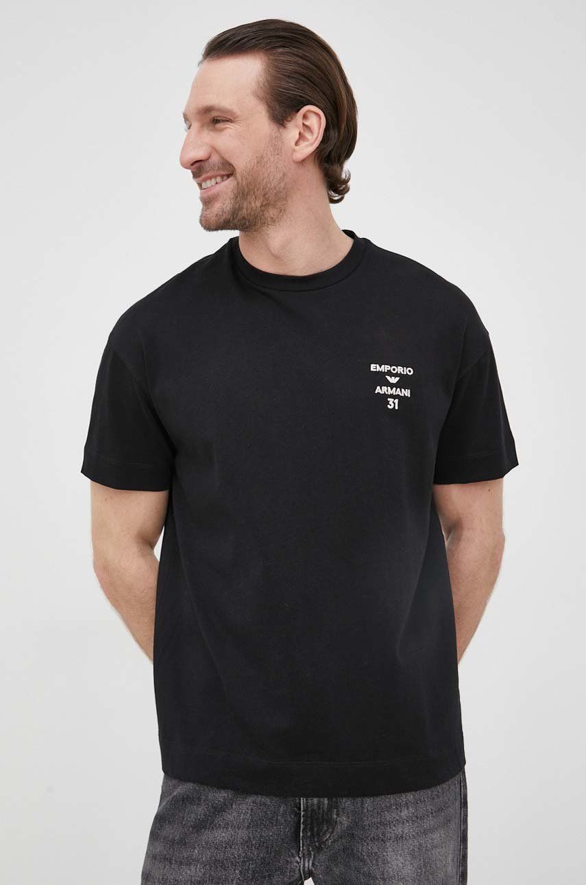 Emporio Armani tricou din bumbac culoarea negru, cu imprimeu answear.ro