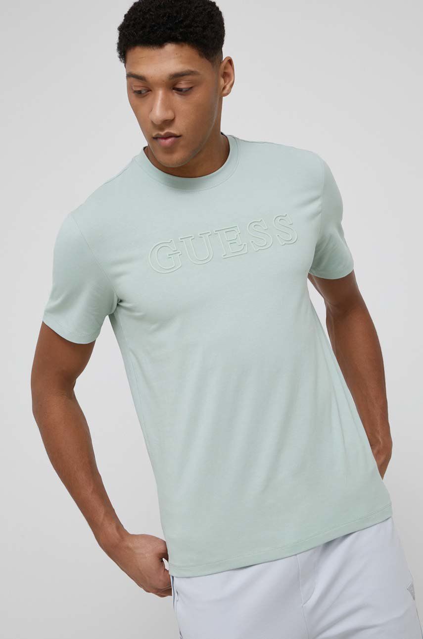Guess T-shirt męski kolor zielony z aplikacją