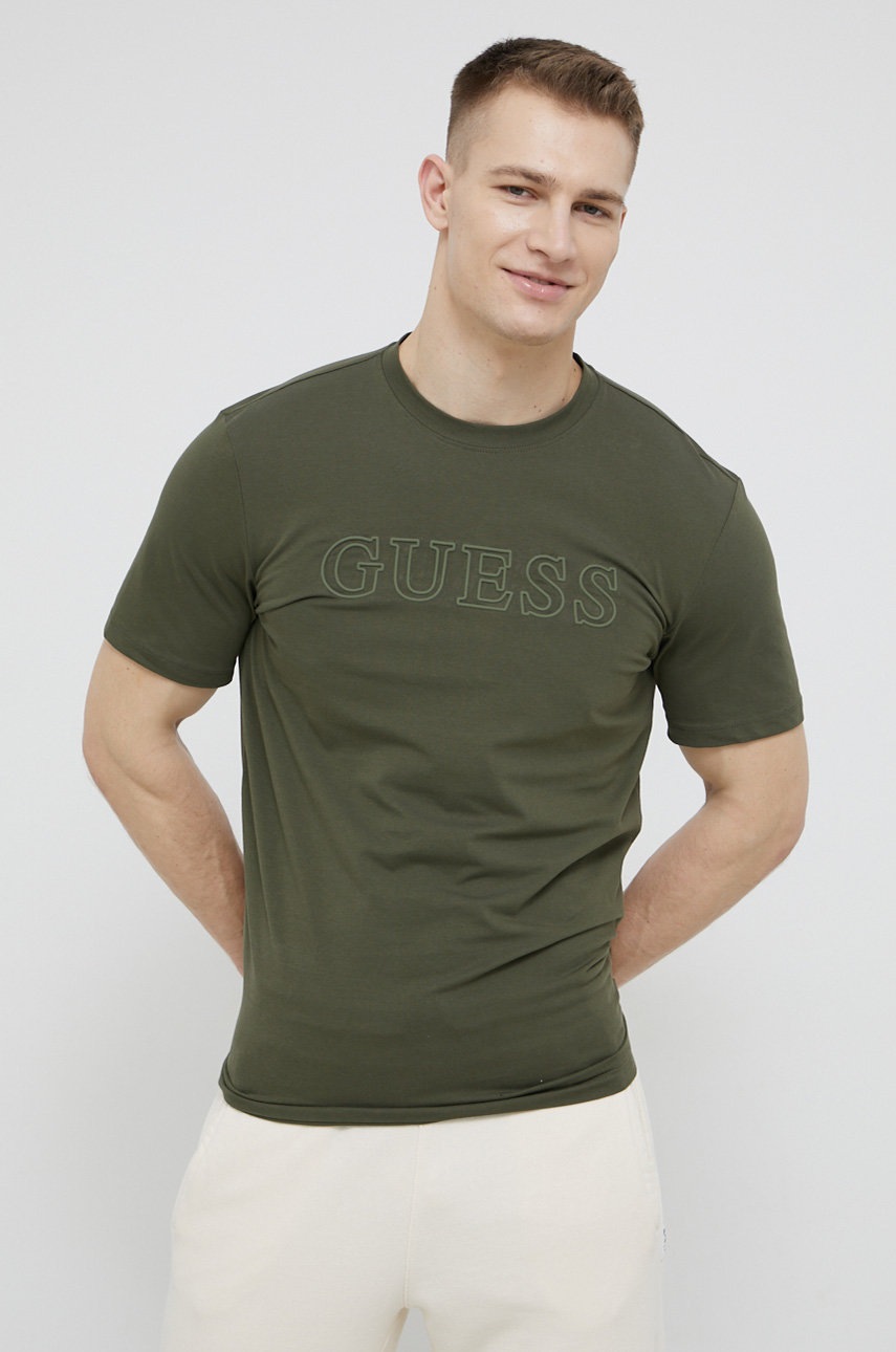 

Тениска Guess мъжка в зелено с апликация, Зелен