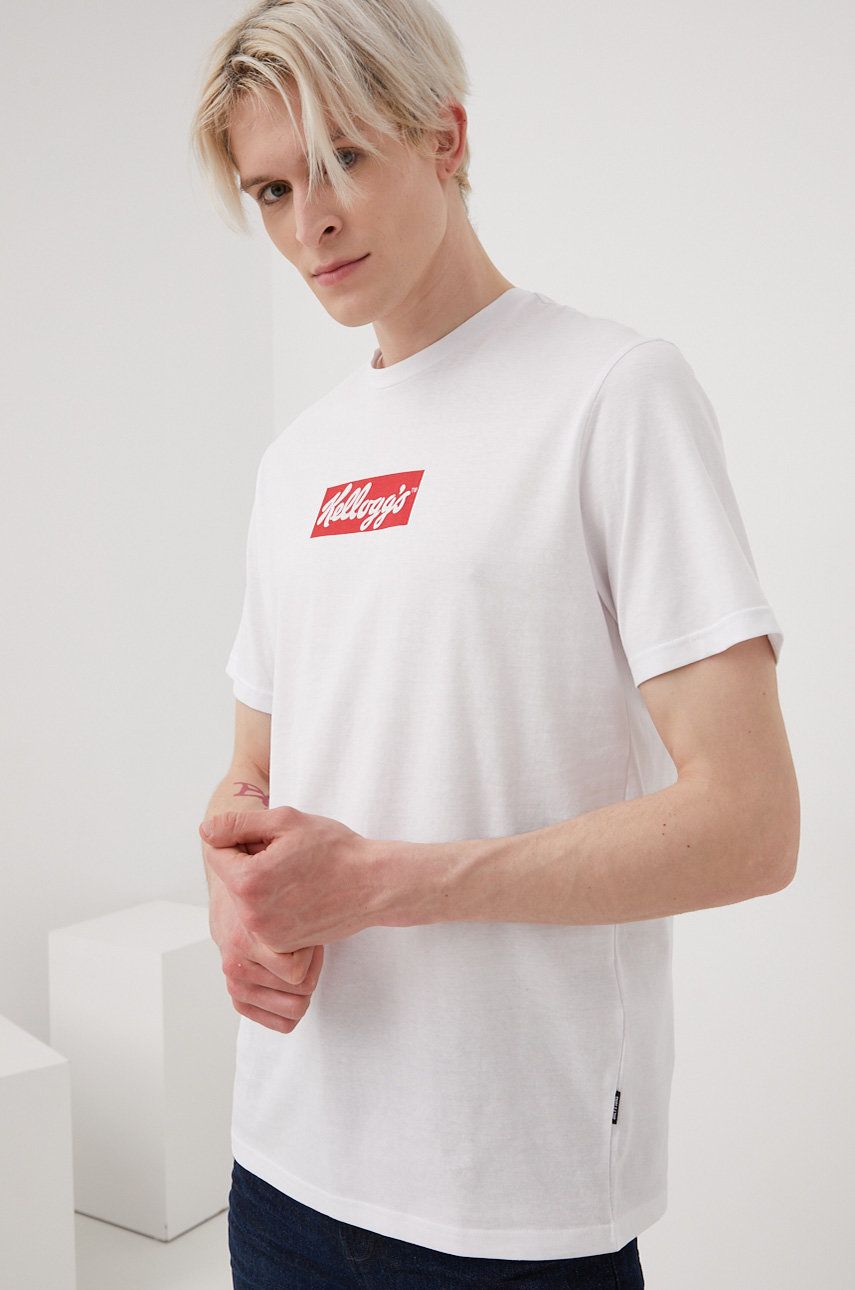 Only & Sons tricou din bumbac culoarea alb, cu imprimeu Alb imagine noua