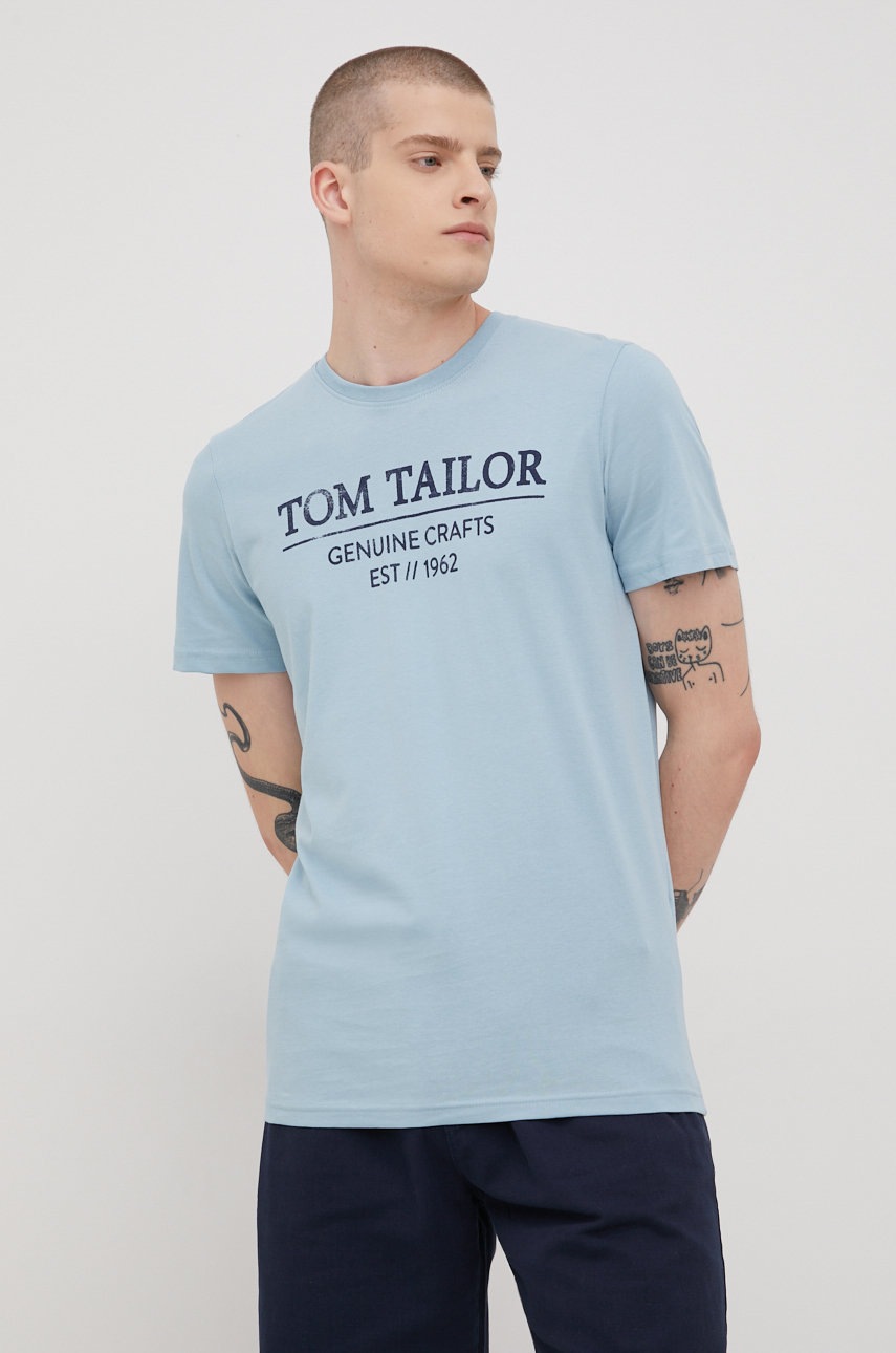 

Памучна тениска Tom Tailor с принт, Син