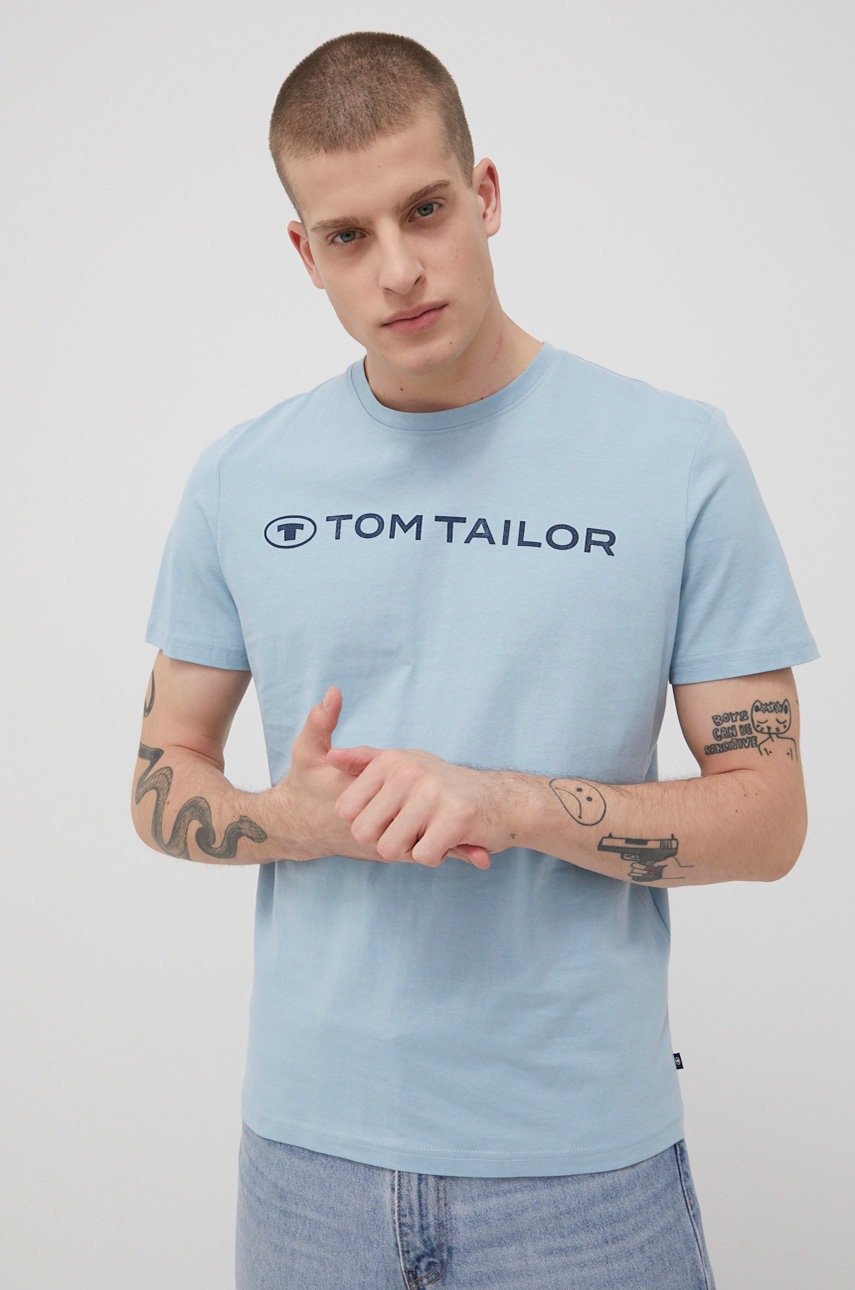 

Памучна тениска Tom Tailor с принт, Син