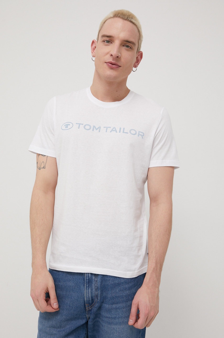 

Хлопковая футболка Tom Tailor цвет белый с принтом