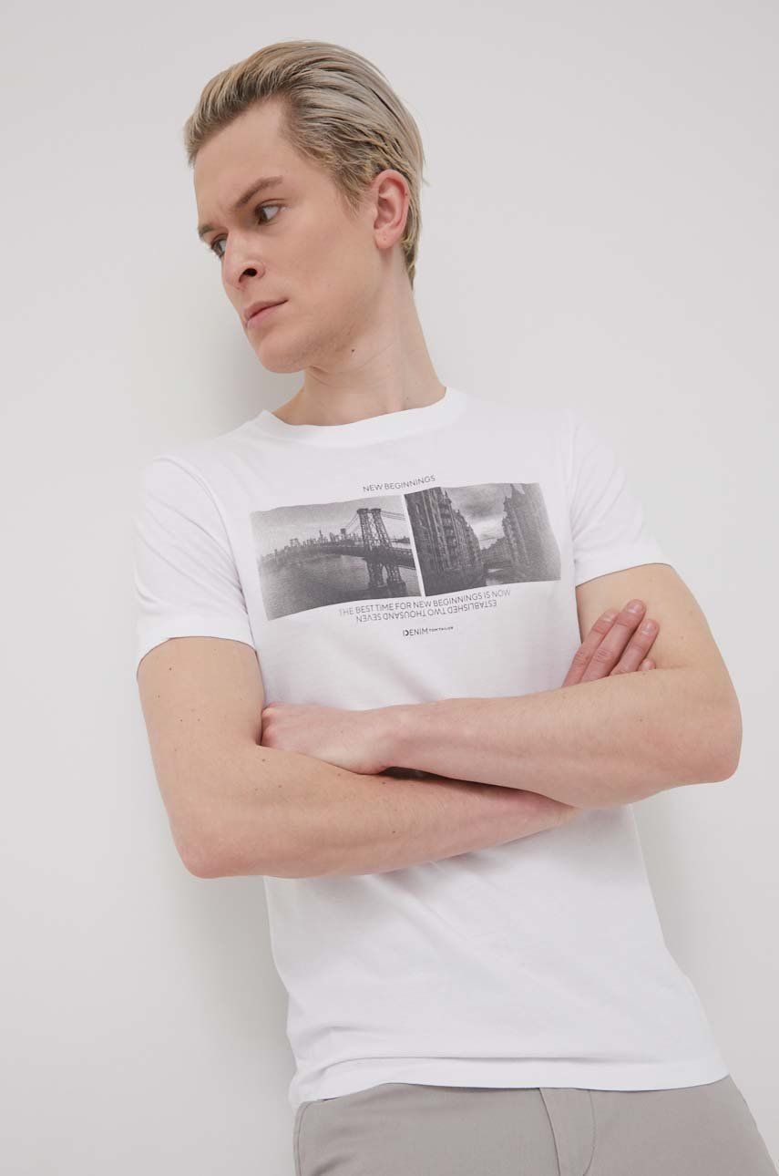 Tom Tailor tricou din bumbac culoarea alb, cu imprimeu Alb imagine noua