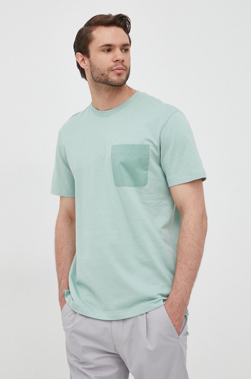 Selected Homme t-shirt bawełniany kolor turkusowy gładki