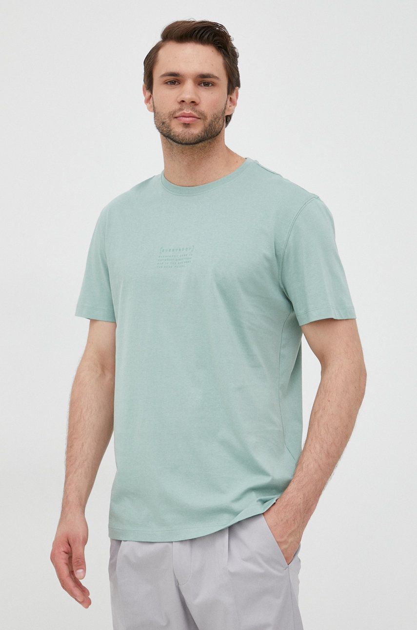 Selected Homme t-shirt bawełniany kolor turkusowy z aplikacją