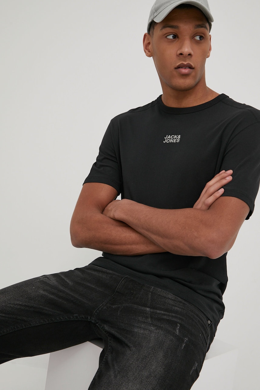Jack & jones tricou din bumbac culoarea negru, neted