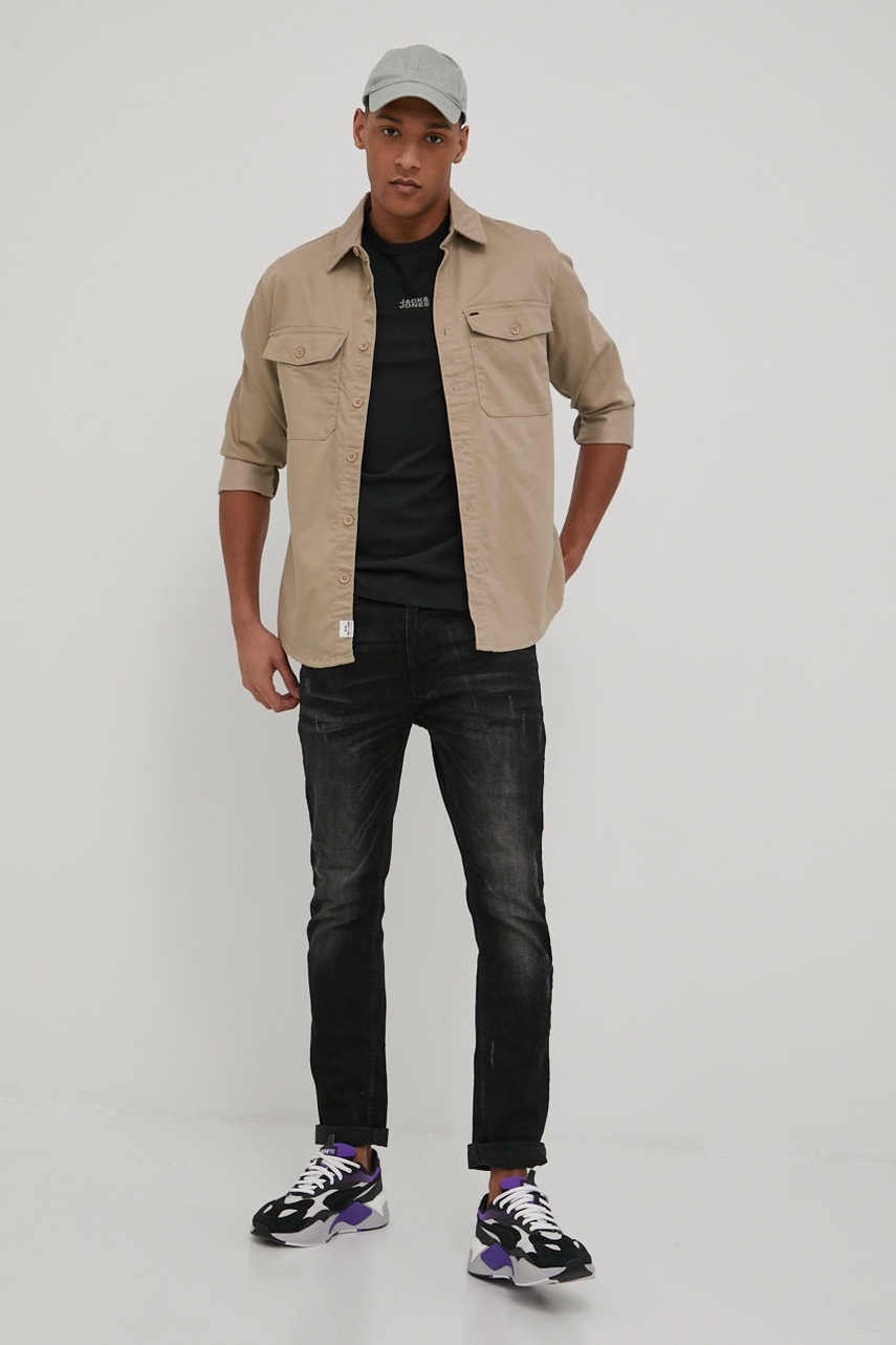 

Бавовняна футболка Jack & Jones колір чорний однотонний