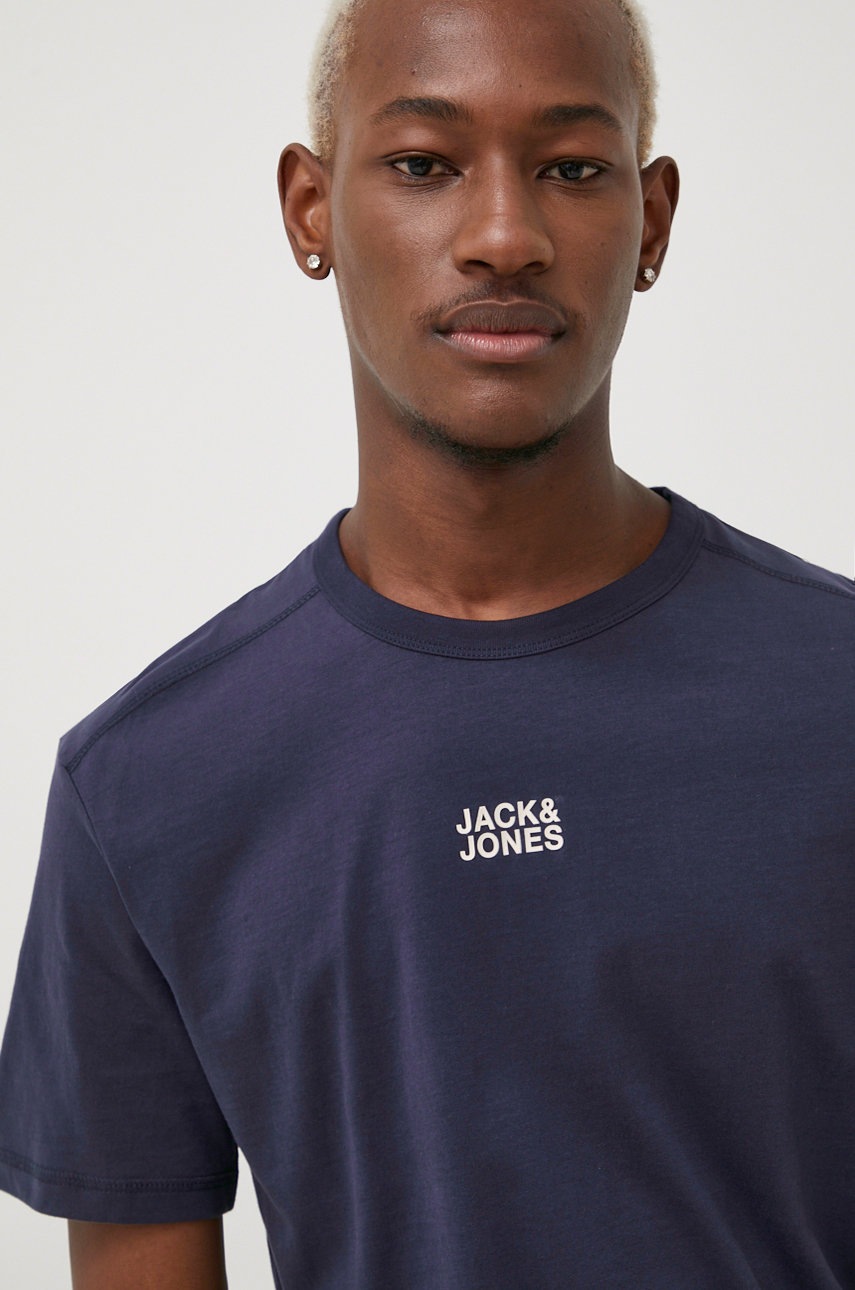 

Памучна тениска Jack & Jones в тъмносиньо с принт, Тъмносин