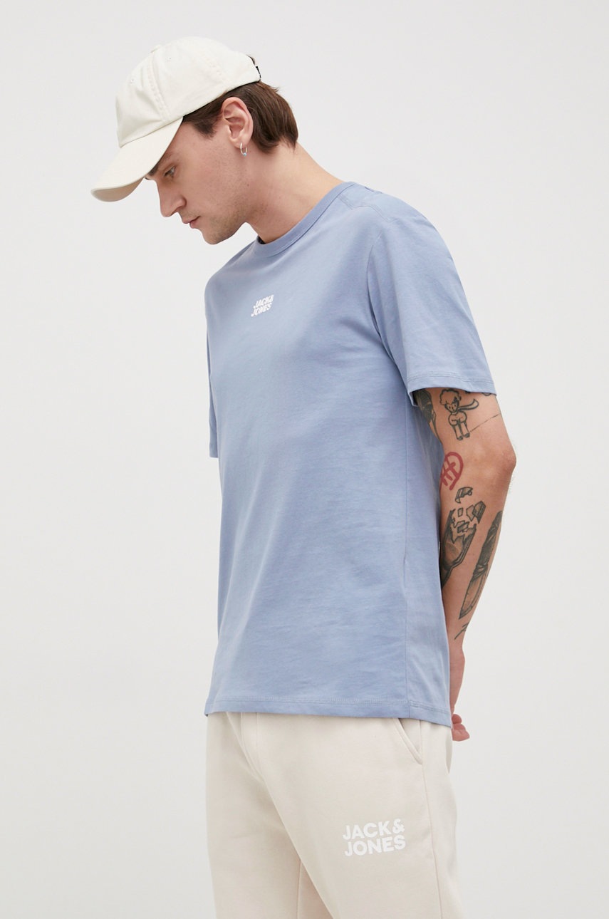 

Памучна тениска Jack & Jones в лилаво с принт, Син