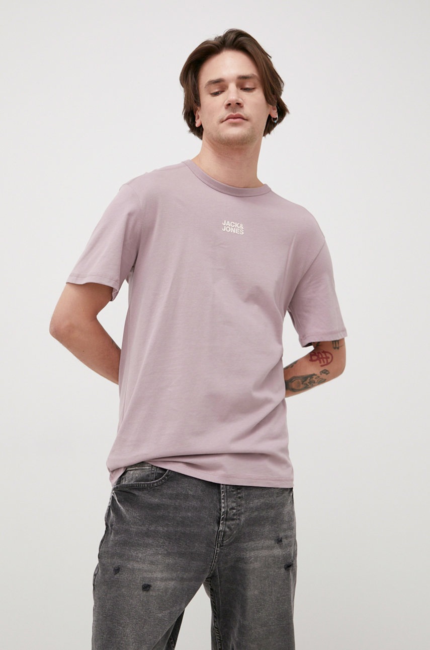 

Памучна тениска Jack & Jones в лилаво с принт, Виолетов