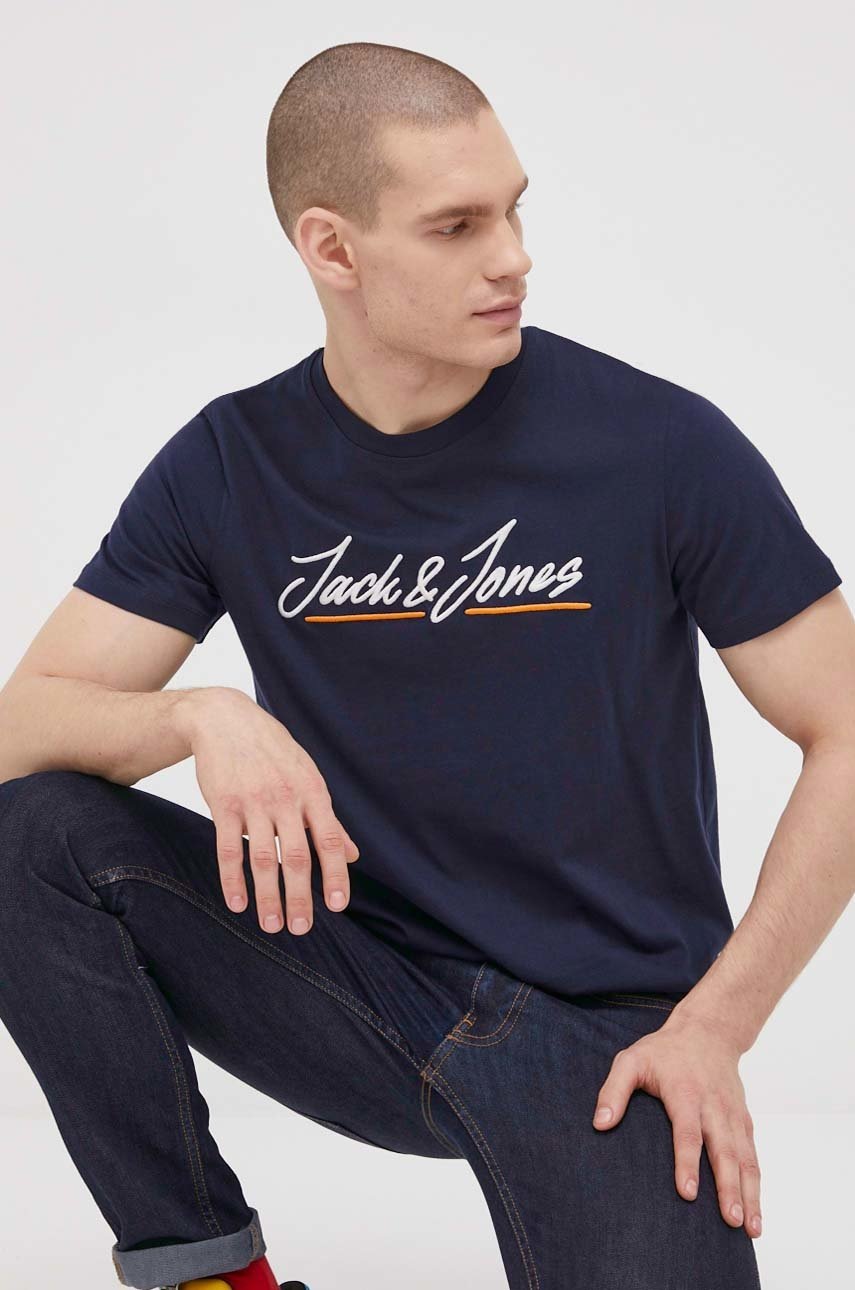 

Бавовняна футболка Jack & Jones колір синій з аплікацією