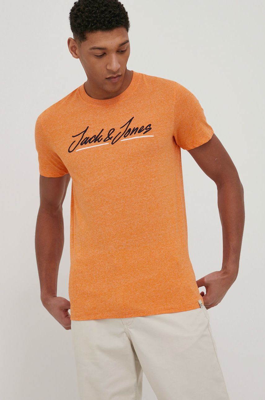 Jack & Jones t-shirt męski kolor pomarańczowy z aplikacją