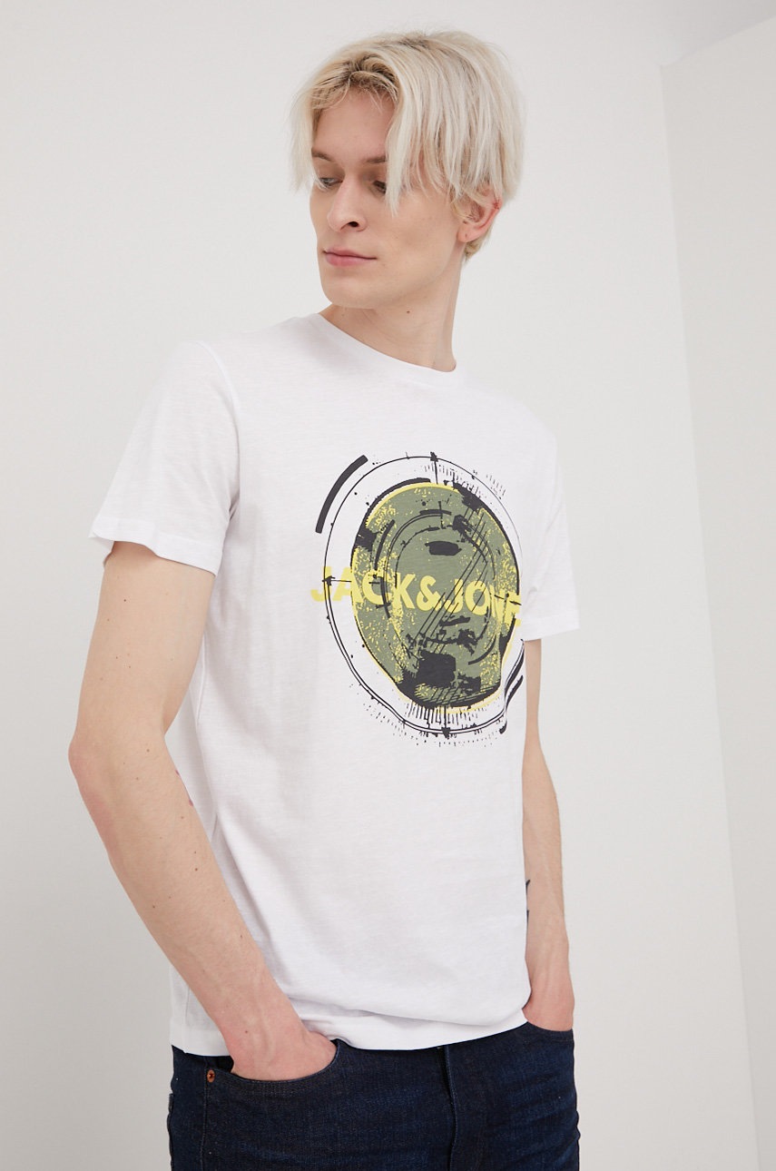

Бавовняна футболка Jack & Jones колір білий з принтом