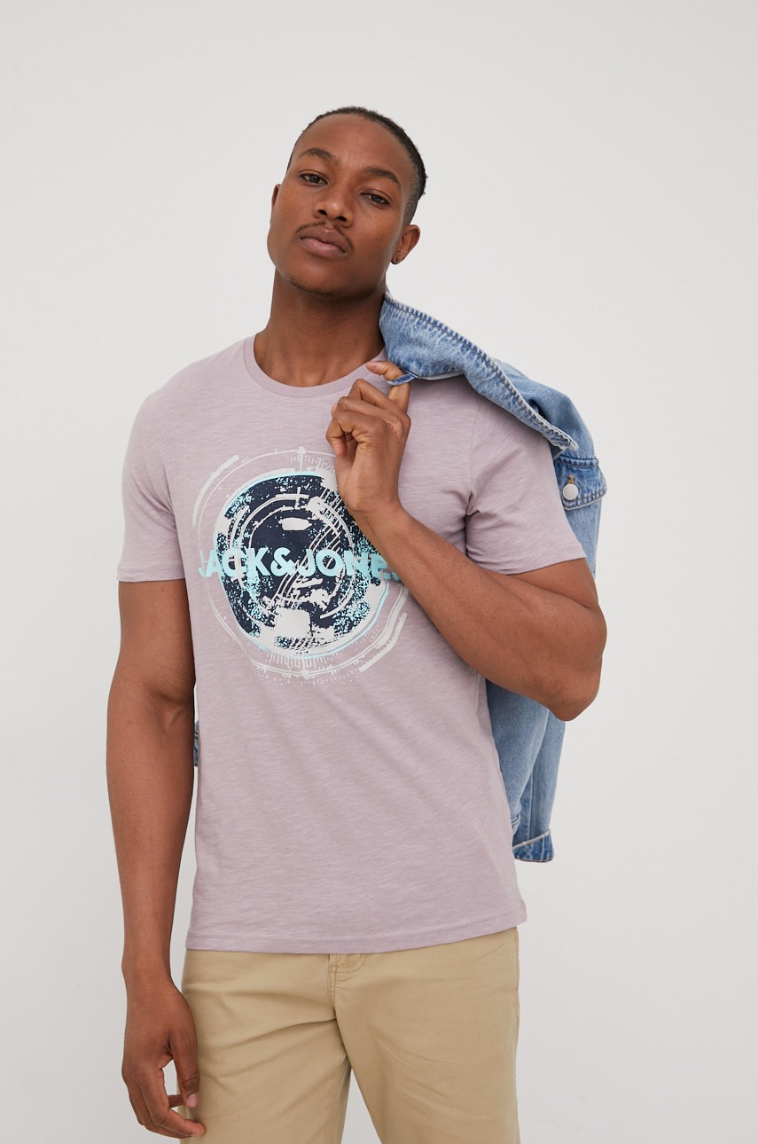 

Памучна тениска Jack & Jones в лилаво с принт, Виолетов