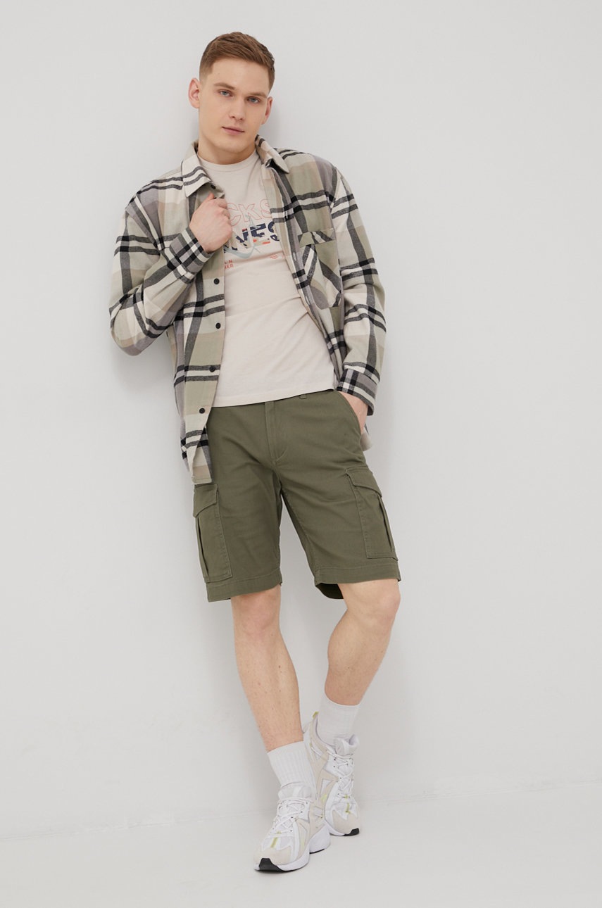 

Бавовняна футболка Jack & Jones колір бежевий з принтом