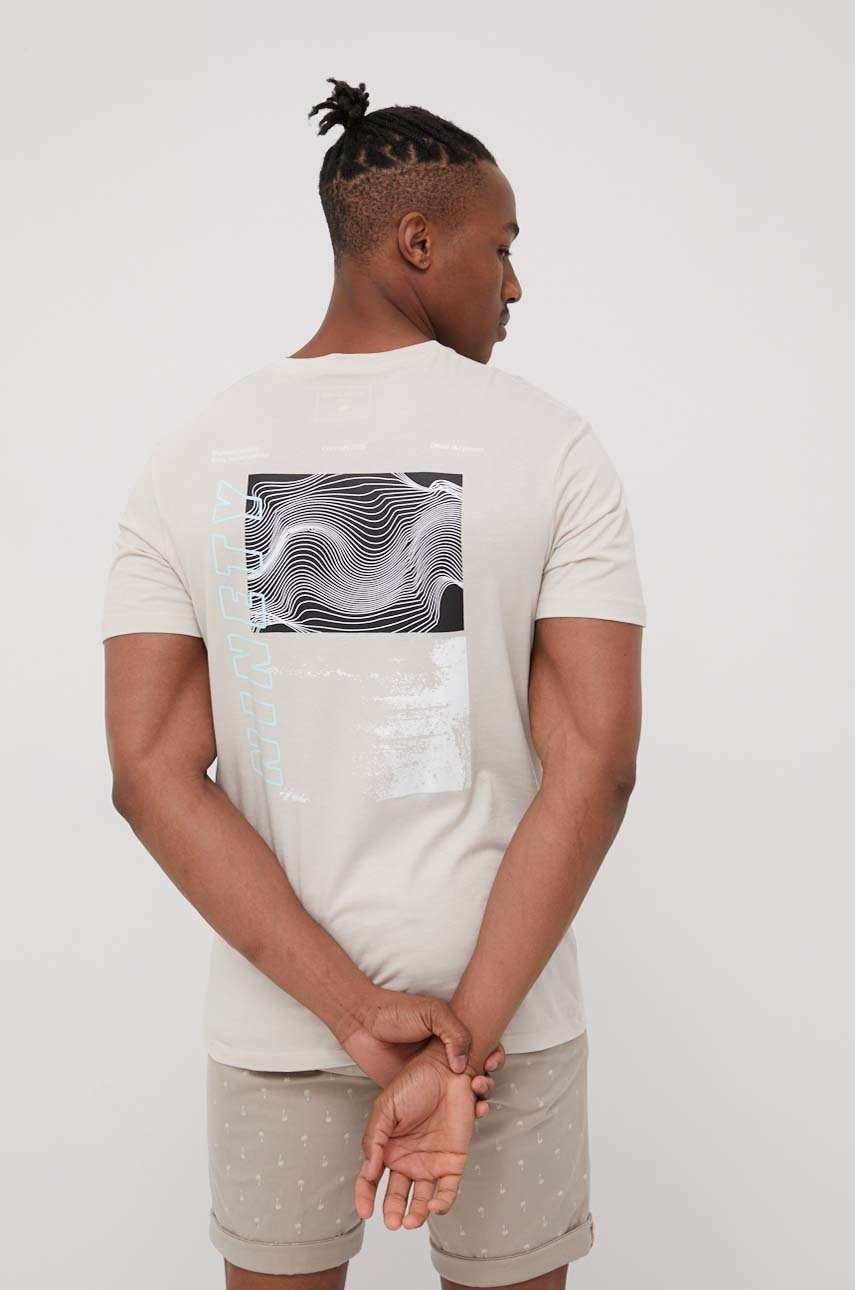 

Хлопковая футболка Jack & Jones цвет бежевый с принтом