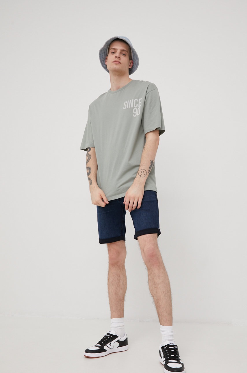 

Хлопковая футболка Jack & Jones цвет зелёный с принтом