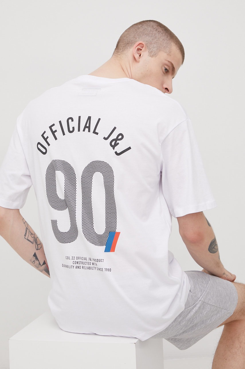 

Памучна тениска Jack & Jones в бяло с принт, Бял