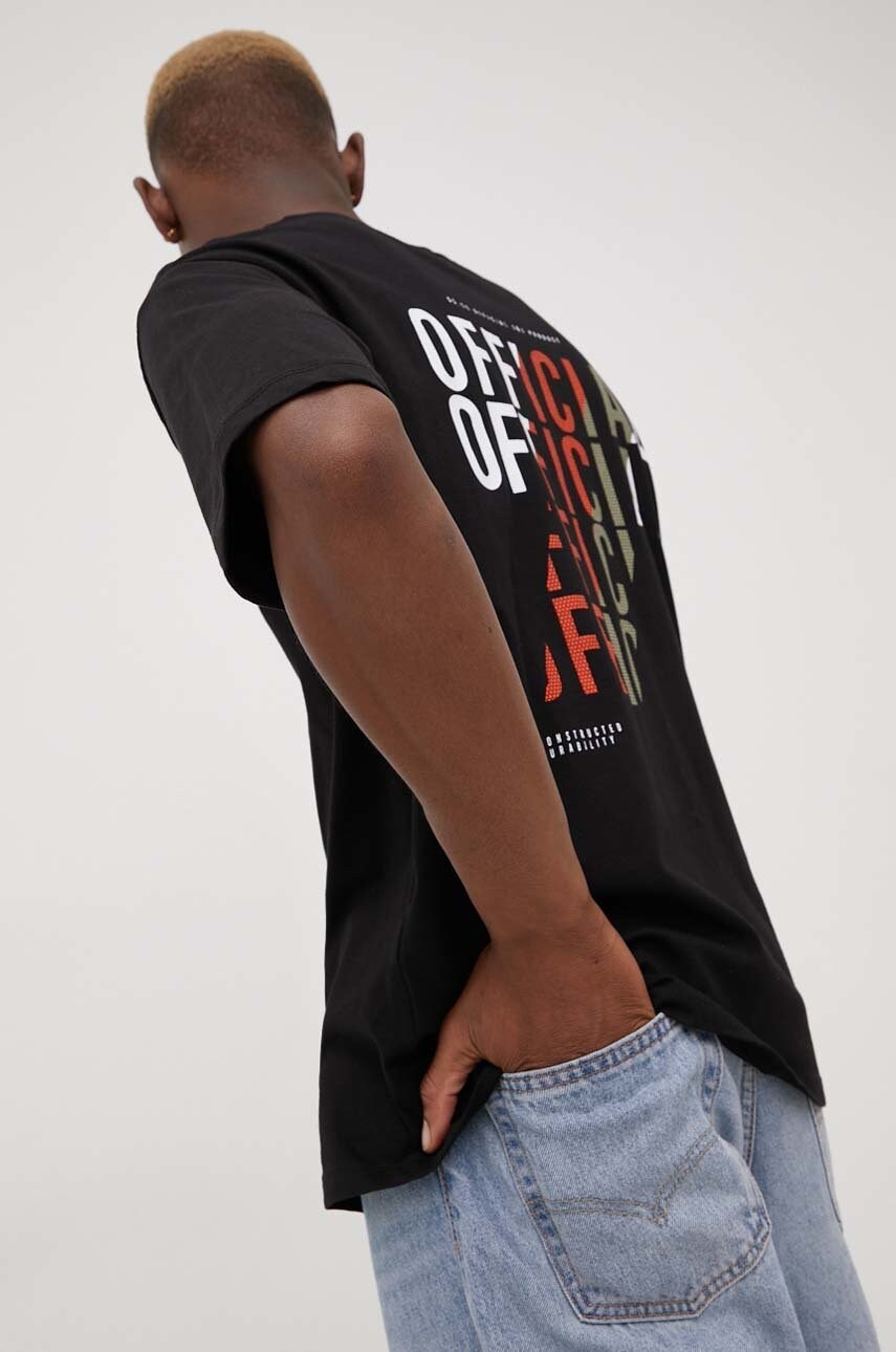 

Памучна тениска Jack & Jones в черно с принт, Черен