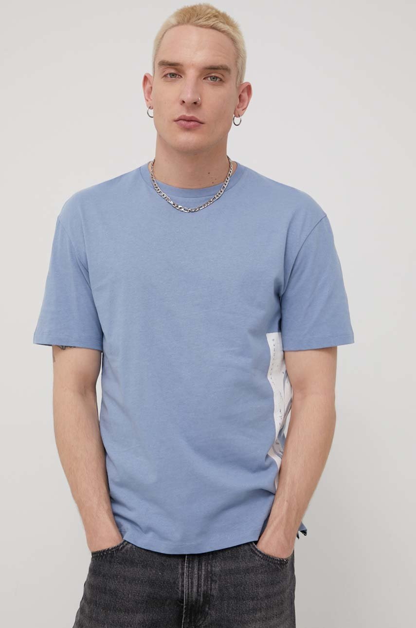 

Бавовняна футболка Jack & Jones колір фіолетовий з принтом