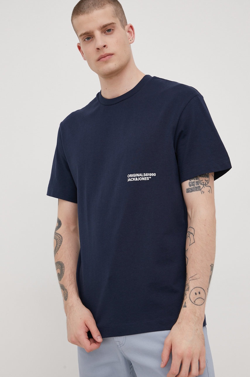 

Бавовняна футболка Jack & Jones колір синій з принтом