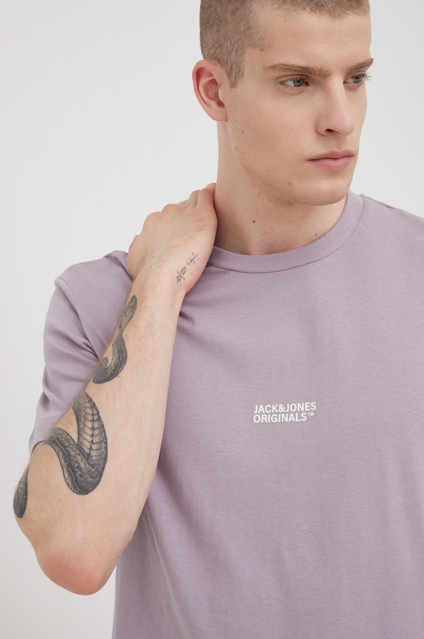 

Памучна тениска Jack & Jones в лилаво с принт, Виолетов